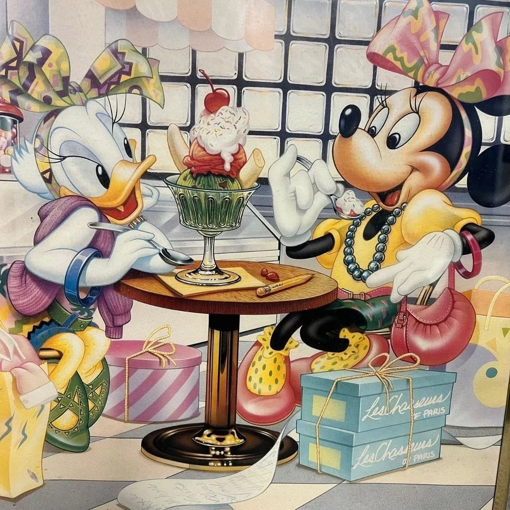 VTG Disney Minnie & Daisy Duck  Ice Cream Parlor Postcard Delicious Flavor 1980s